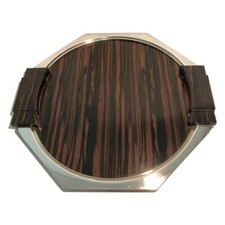 Plateau époque art déco en ébène de Macassar et métal argenté