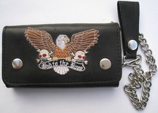 PORTE FEUILLE  CUIR NOIR  SKULL AIGLE    BIKER    MOTO    WESTERN  - Réf.01