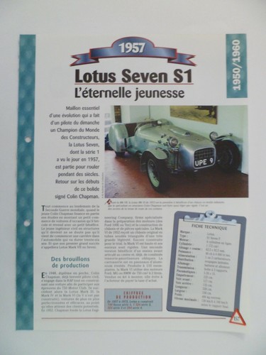 Carte fiche auto - carte, lotus