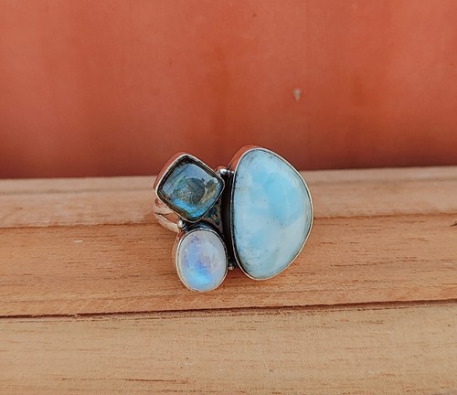 Larimar with labradorite - with, ring