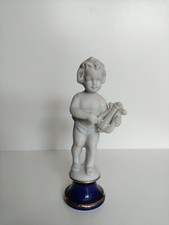 Chérubin En Biscuit Porcelaine. Statuette Ange Joueur De Lyre. Très Bon État