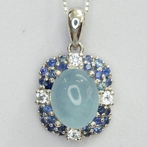 Pendentif ovale aqua marine - aqua,