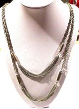 Superbe Grand collier sautoir bijou vintage 3 rangs mailles couleur argent 3241