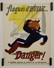 Flaques d'huile... Danger ! Circa 1950 Affiche Originale Sécurité Industrie
