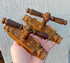 LOT de 2 CREMONES ANCIENNES / POIGNÉES FENÊTRE PORTE en BRONZE ou LAITON