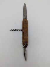 Couteau de poche pliant, effet bois, double lame, tire bouchon, Canif