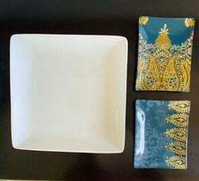 New Platter Set Gold Glass Glam Chic Hans Painted And White Ceramic