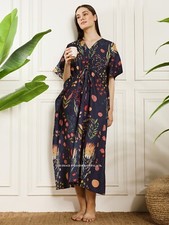 Indien 100% Coton Long Plage Maxi Robe Caftan Taille Unique Caftan Kimono Bleu