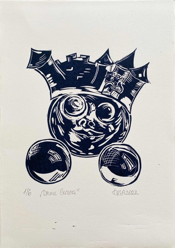 Linogravure dame - linogravure, « dame