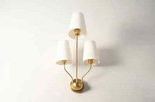 Lustre Spoutnik 3 lumières mural en lin incurvé siècle moderne en laiton brut