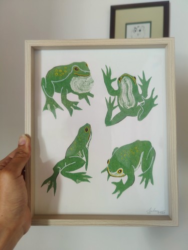 Estampe sur papier grenouilles - estampe,