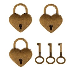 Lot De 3 Cadenas Vintage En Forme De Cœur Avec Serrure à Clés - Laiton