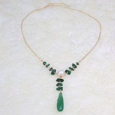collier quartz vert malachite perle d'eau douce  pierre précieuse fine 2368
