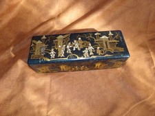 Coffret Boite à Gants Dans Le Gout de l'Extrême Orient Asie rare couleur bleu