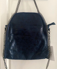 Sac cabas ou pochette bleu nuit effet used irisé multi chaines argent mat LOKITA