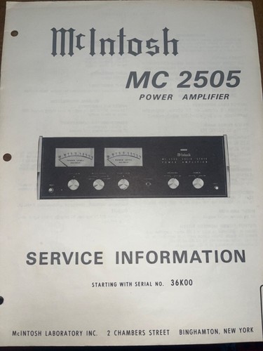 Mcintosh 2505 service - mc-2505,