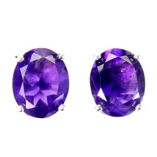 925 Argent Sterling Ovale Violet Améthyste 10x8mm Simulé Boucles D'Oreilles Cz
