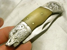 ?? COUTEAU CHASSE POCHE PLIANT FORME DE SANGLIER CORNE LAME ACIER FORGE KNIFE