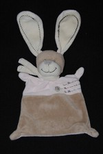 Doudou lapin plat rose beige brun NICOTOY croix écharpe TTBE