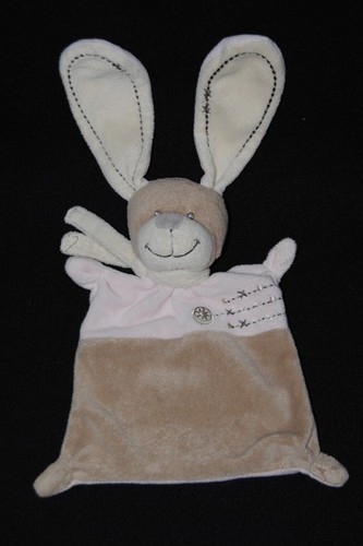 Doudou lapin plat - rose, beige