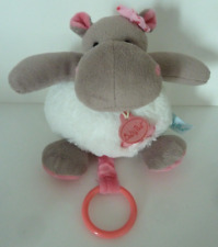 TT. Doudou peluche musical BABY NAT HIPPOPOTAME ZOE blanc rose trèfle ETAT NEUF*