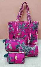 Indien Rose Tigre Matelassé Épaule Sac Coton Avec 3 Articles de Toilette Set US