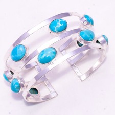 Pierre précieuse Larimar des Caraïbes en argent 925 ajustée à la main....