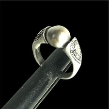 Superbe Bague Perle De Tahiti (1cm) Monture Argent T 60