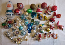 Anciennes décorations vintage 70 boule Père Noël lutin pomme de pin cloche sabot