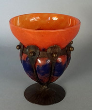 Schneider: vase verre monture fer forgé Art déco, vers 1930 C482