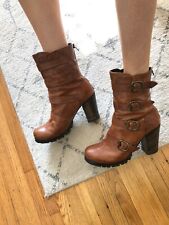 Lavorazione Artigiana mahogany brown leather boots, mid-calf, buckles