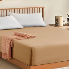 Drap-housse 100 % coton égyptien 300 fils de qualité hôtelière 30 cm beige ki...