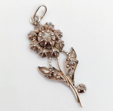 Pendentif victorien Argent fleur et diamant taille roses sertis clos (circa 1850