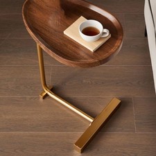(conception Rainurée Et Cadre Doré)Petite Table D’Appoint Moderne Bois Foncé