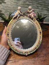 Miroir Porcelaine Peinte & Anges & Amours Rococo Antique Mirror