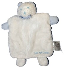 Doudou plat ours blanc bleu -