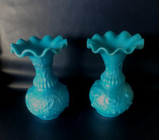 Paire de Vases anciens en Opaline bleue  Portieux 1900