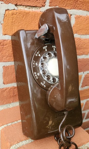 Vintage brown wall phone - vintage,