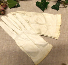 ANCIEN GANTS EN CUIR BEIGE BLANC POUR FEMME VINTAGE