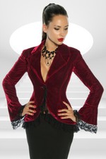 VESTE VELOURS GOTHIQUE BORDEAUX VIOLET DENTELLE NOIRE TAILLE 42 NEUVE QUALITÉ