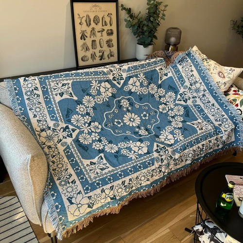 Flower blue throw livingroom - throw,