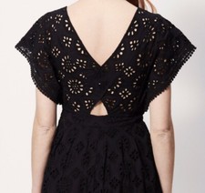 Robe noir longue maxi style broderie anglaise perforée cut Out dos CAMAÏEU 38