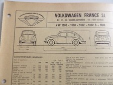 Fiche technique automobile VOLKSWAGEN coccinelle 1200. 1300. 1302. 1302 S . 1600