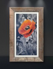 Tableau peinture à l'huile d'un coquelicot rouge sur fond noir et blanc original