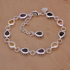 Bracelet goutte larme couleur pierre plaqué argent 925 18 cm + 7 cm 7mm  femme 