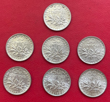 France. Beau lot de 7 monnaies argent de 50 centimes Semeuse de 1912 à 1918