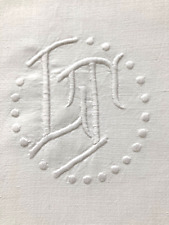 Ancien Drap brodé main -  Monogramme - LT --3