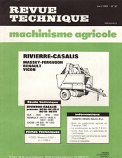 REVUE TECHNIQUE PRESSE RAMASSEUSE RIVIERRE CASALIS MASSEY FERGUSON RENAULT VICON