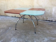 Table Basse Carrée Verre Trempé Rouge Blanc Pied Inox Recyclée Vintage Rétro