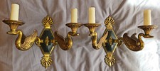 PETITOT : Paire d' appliques en bronze doré de style Empire à cols de cygnes